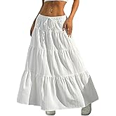 Xuani Maxi Skirts for Women Ruffle Hem A Line Long Skirts Elastic Waist Elegant Tiered Layer Boho Long Dress
