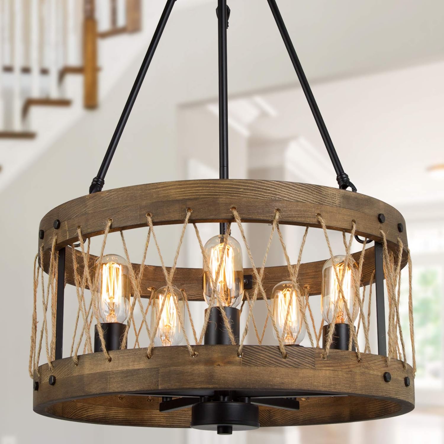 LALUZ Farmhouse Chandelier for Dining Room, 18’’ Round