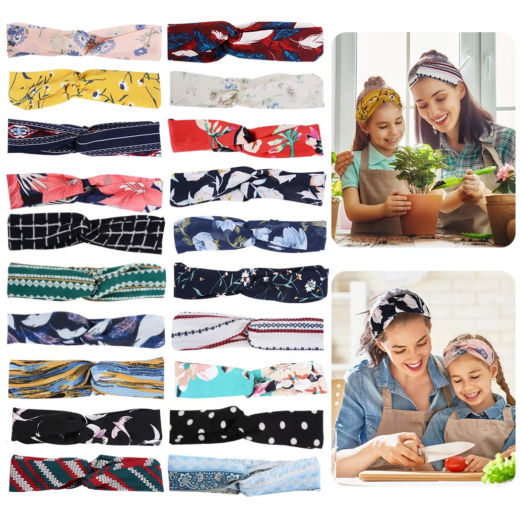 Boho Headbands for Women, FunPa 20PCS Workout Fashion Head Bands Floral Style Criss Cross Head Wrap Elastic Yoga Headbands Turban Headbands : Beauty
