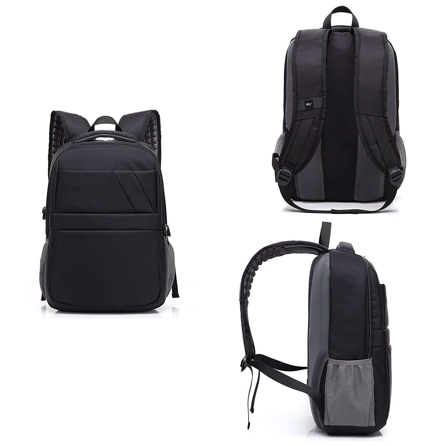 Mochila antirrobo Mochila para Ordenador Portátil 15.6 pulgadas impermeable con carga USB para hombres y mujeres, Escuela Universitaria senderismo, para Trabajo, Diario, Ocio-Negro