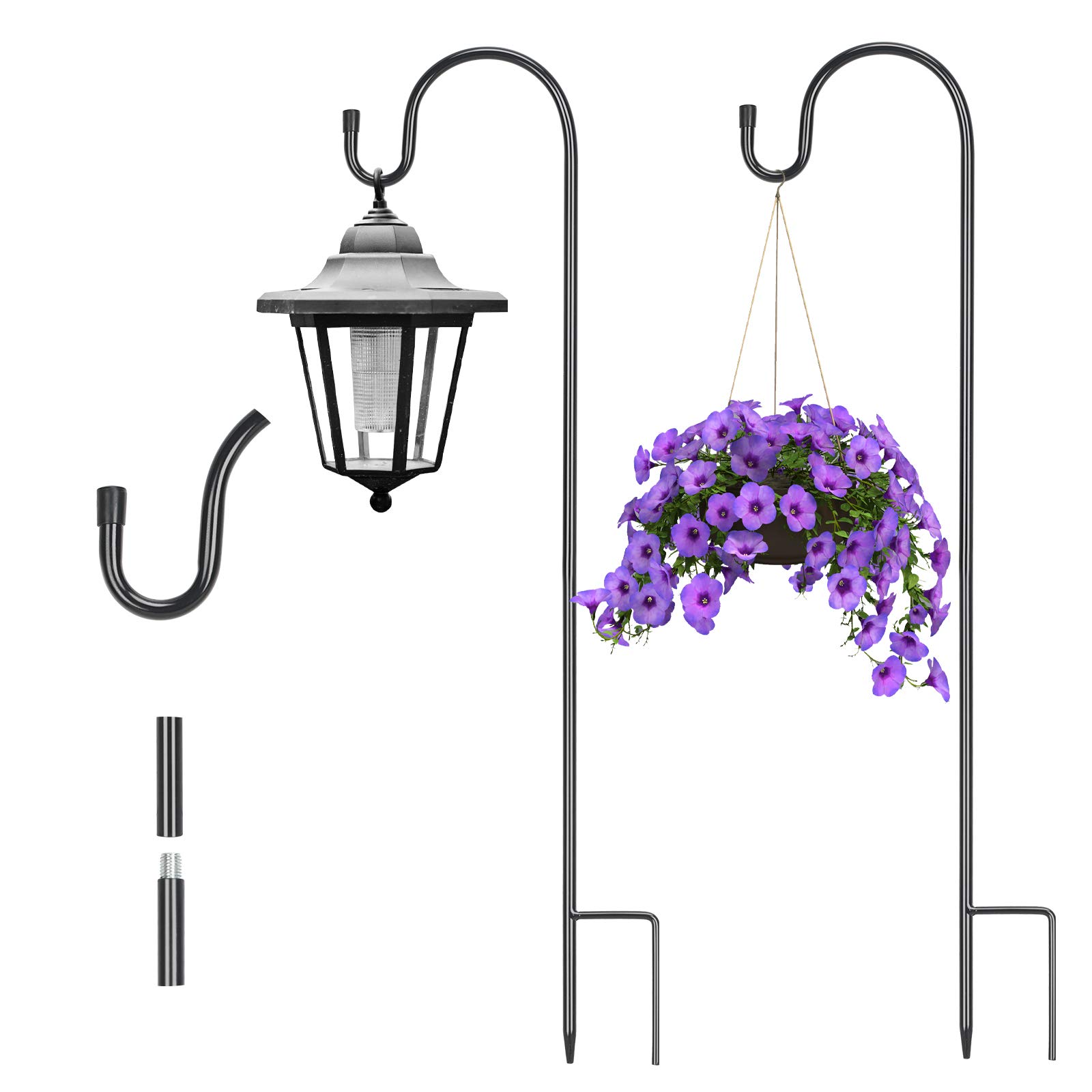 CHALA 2pcs Shepherd Crook Hooks,Adjustable Height Metal Garden Stake Hangers Set with Hook for Hanging Christmas Lights,Lanterns,Garden Lights,Plant Basket,Wind Chime (90CM,Black)