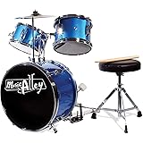 Music Alley 3 Piece Kids Drum Set with Throne, Cymbal, Pedal & Drumsticks, Blue, (DBJK02)