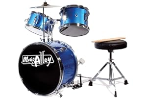 Music Alley 3 Piece Kids Drum Set with Drum Sticks & Drum Throne Seat