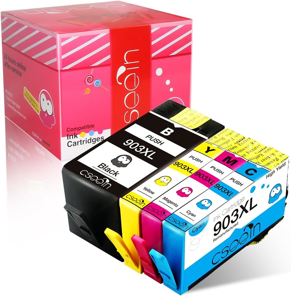 Cseein 4X Remanufactured HP 903 XL Ink Cartridges (1 903XL Black, 1 903XL Cyan, 1 903XL Magenta, 1 903XL Yellow) Replacement Compatible for HP OfficeJet 6950 6970 6960 Printer
