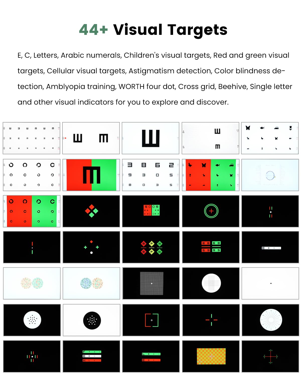 Huanyu Visual Acuity Chart Digital 23inch LCD Electronic Optical Eye Charts with 44+ Visual Targets and 5 Display Methods Optometry Tester Projector with Remote