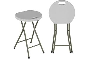 Set of 2 Stools - 18-Inch Folding Stools with 300lb Capacity for Indoor or Outdoor Use - Backless Portable Chairs for Adults by Lavish Home (White)