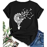 EUOW Dandelion Graphic Floral T-Shirt for Women Casual Summer Boho Tops Holiday Wildflowers Tee Shirts