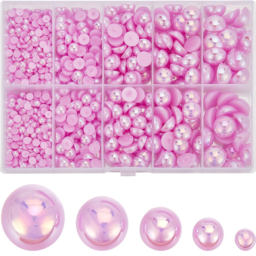 SUNNYCLUE 1 Box 70G 4~12mm Half Round Nail Pearls Flatback Nail Beads Bulk ABS Plastic Multi Size Plum Nail Charms Pearls Makeup Beads Mini Flat Back Cabochons for Nails Art Phone Case DIY Crafts