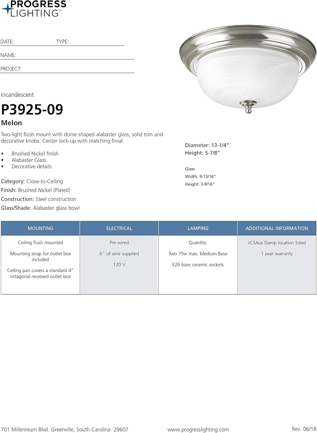 Progress Lighting P3925-09 Close-to-Ceiling, Nickel: Home Improvement
