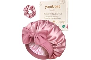 YANIBEST Silk Hair Bonnet for Sleeping, Double Layer Hair Bonnet with Elastic Tie Band for Curly Natural Hair Reduce frizz