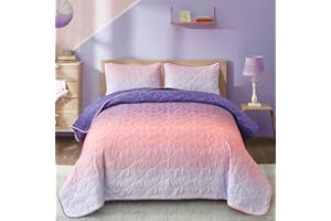 XRUIBED Rainbow Quilt Set King Ombre Quilt Sets Kids Girls Bedding Set 3PCs Summer Reversible Lightweight Microfiber Bedspread Coverlet Sets for All Season (104''x90'')