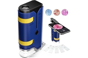 TENCCO 100x-250x Mini Pocket Microscope for Kids Adults, Protable Handheld Microscope with 5 Microscope Slides, Phone Adapter, Miniscope Portable Microscope Kit for Kids Adults Science Lab Education, Blue