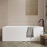 67" Acrylic Free Standing Bathtub, White Contemporary Soaking Tub with Chrome Overflow & Drain, Easy to Install Modern Bath Tub