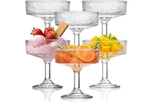 Pumtus Set of 6 Vintage Coupe Glasses, 7 OZ Embossed Martini Glasses, Floral Fluted Cocktail Glasses, Unique Clear Margarita 