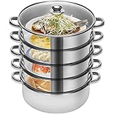 RIUOPN 5 Tier Steamer for Cooking,12.6 Inch 304 Multi Tier Stainless Steel Tamale Steamer Pot,Home Steam Pot Set for Cooking 