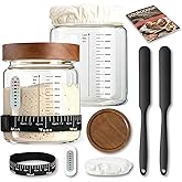 2Pcs Sourdough Bread Starter Kit,40oz Large Sourdough Starter Jar With Wide Mouth,Silicone Spatula,Sour Dough Starter Kit Tools With Thermometer Electrostatic Strip,Date Marked Feeding Band,Recipe