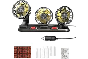 CISBELW Car Fan，Three Head Portable Vehicle Cooling Fan with Two Speeds, 360° Rotation Fan with Cigarette Lighter Plug for Vehicles, RV, SUV