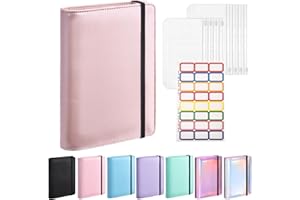 SYUSIA A6 Budget Binder with Cash Envelopes, PU Leather Refillable Notebook Binder, Loose Leaf Organizer Binder Cover, Money Organizer for Cash with Elastic Belt Closure (Rose Gold)