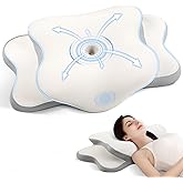 JINXIA Cervical Neck Pillow for Sleeping, Odorless Memory Foam Pillows & Soft Silk Cover, Ergonomic Orthopedic Pillow for Side Back Stomach Sleepers, Neck and Shoulder Pain Relief, White and Gray