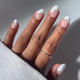 Glamnetic Press On Nails - Short Oval, Glossy Fake Nails 30 Pc Full Kit | White french tip press on nails: French Muse. Full kit. Abstract design w/ gold foil. Wear fake nails up to 2 weeks