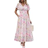 ANRABESS Womens Summer Floral Maxi Dress Casual V Neck Short Sleeve Chiffon Boho Flowy Beach 2026 Wedding Guest Long Dresses
