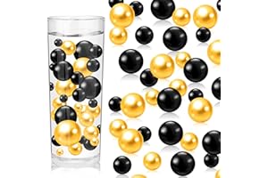 ZEBMOON 200PCS Black Gold Faux Pearls Beads for Centerpiece Vases, Vase Filler Faux Pearls, No Holes Filler Beads for Party Anniversary Birthday Wedding Table Decor, 10/14/20/30mm