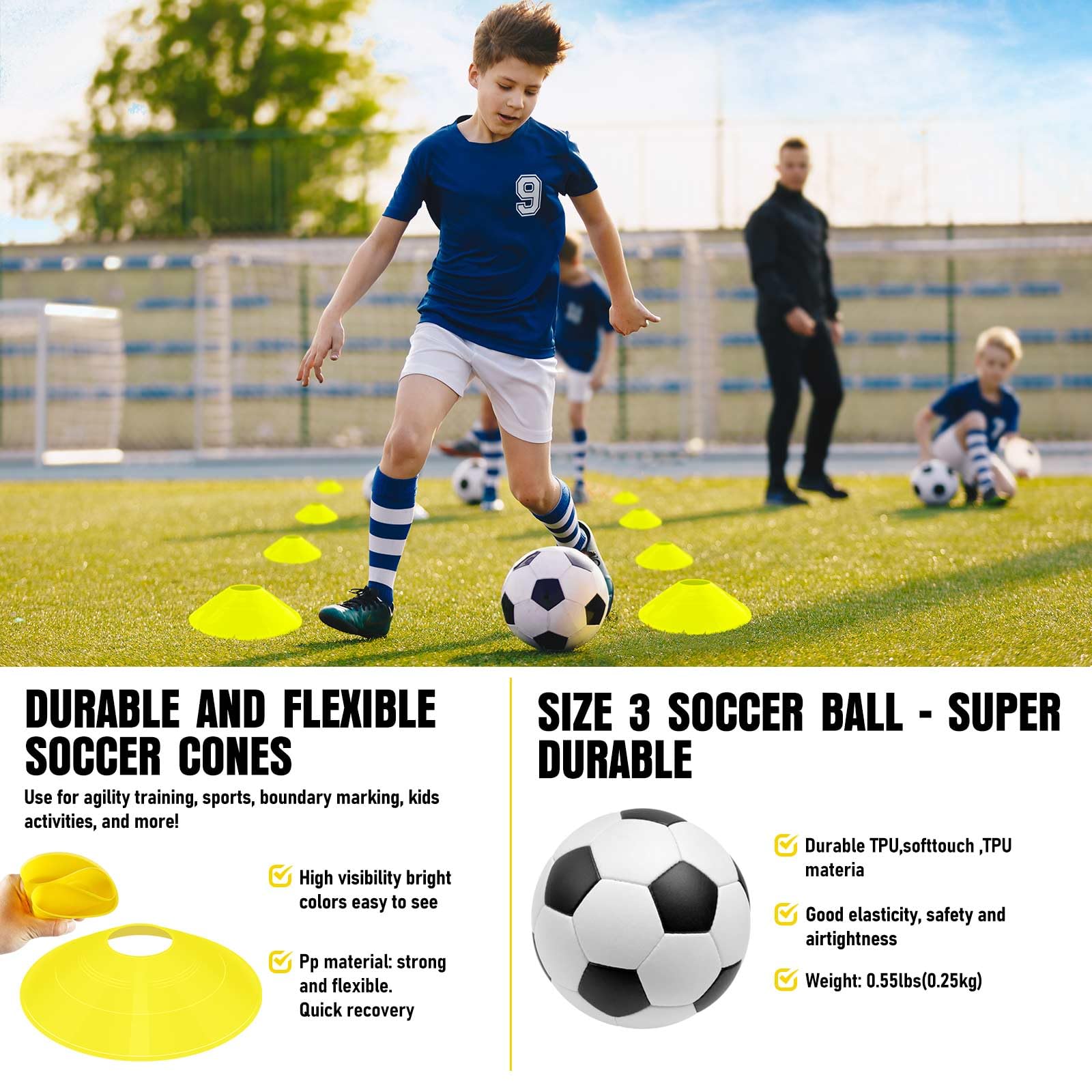 Soccer Goal, Kids Soccer Goals for Backyard Set, 2 Pack of Portable Pop Up Soccer Net with Soccer Ball, Cones, Complete Training Equipment for Youth, Toddler Outdoor Sports Games