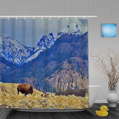 SSZO Cortina de baño Repelente al Agua,El único Bisonte se Alza contra