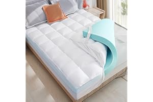 WhatsBedding Queen Size Dual Layer 4 Inch Memory Foam Mattress Topper,2 Inch Gel Memory Foam and 2 Inch Pillow Top Mattress Pad Cover