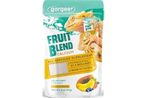 Gargeer 4oz All Reptile Calcium with Vitamin D3, Phosphorus-Free, Ultrafine Powder. Pure dust, Real Fruits Blend Flavored Ready to Use Supplement, for Lizards & Amphibians. Made in The USA. Enjoy !