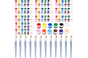 CELEPEN 12 Pack Mini Acrylic Paint Set, 12 Colors Washable Acrylic Paint Strips with 24Pcs Painting Brushes for Kids&Adults Paint, 168 PCS Kids Painting Kit for Birthday Party Favor, Classroom, Art Gift