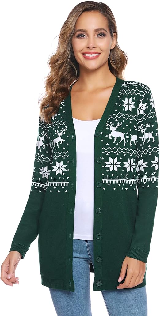 iClosam Gilet Noel Femme en Tricot Cardigan Femme Chic avec Bouton