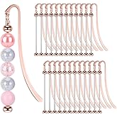 Beadable Bookmarks 24 Pcs Beaded Bookmark DIY Metal Blank Bar Bulk for DIY Bookmarks Beaded Craft Jewelry Pendant Charm Gift for Book Lover Student Teacher Office Supplies(Rose and Gold)