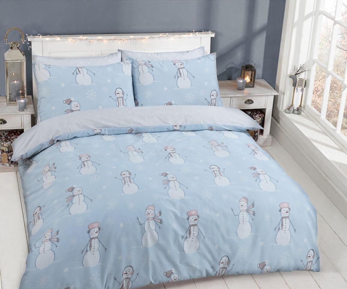 C2S Xmas Special Polycotton Cotton Rich Duvet Cover Sets with Pillow Cases Bedding Sets (Single, Snowman)