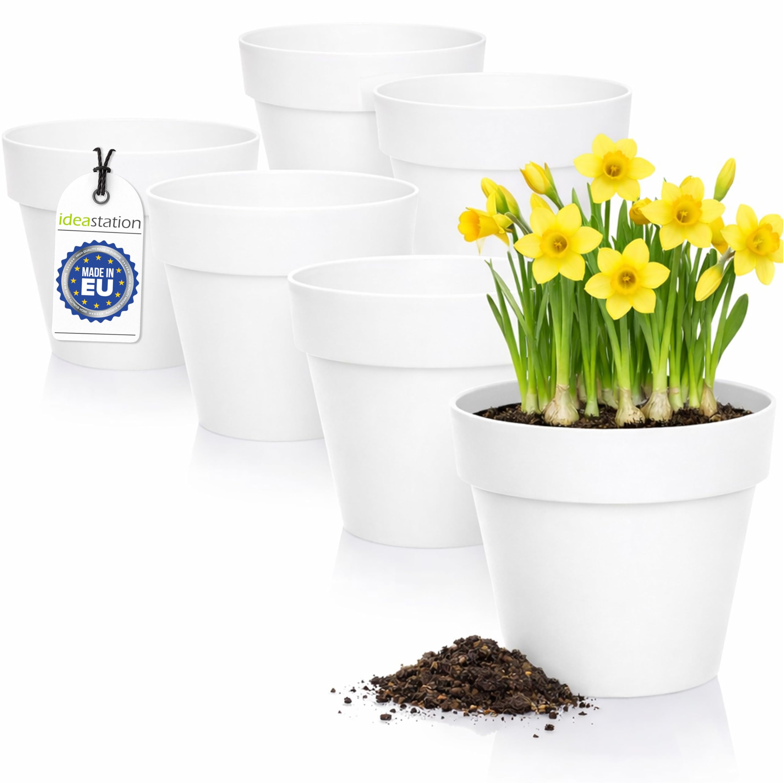 idea-station IBI Plastic Plant Pot Set 6 x 12 cm - white - Indoor Plant Pot Set - Shatterproof Plant Pots in Modern Design, Round - Suitable for Variety of Plants - Perfect for Outdoor or Indoor Use
