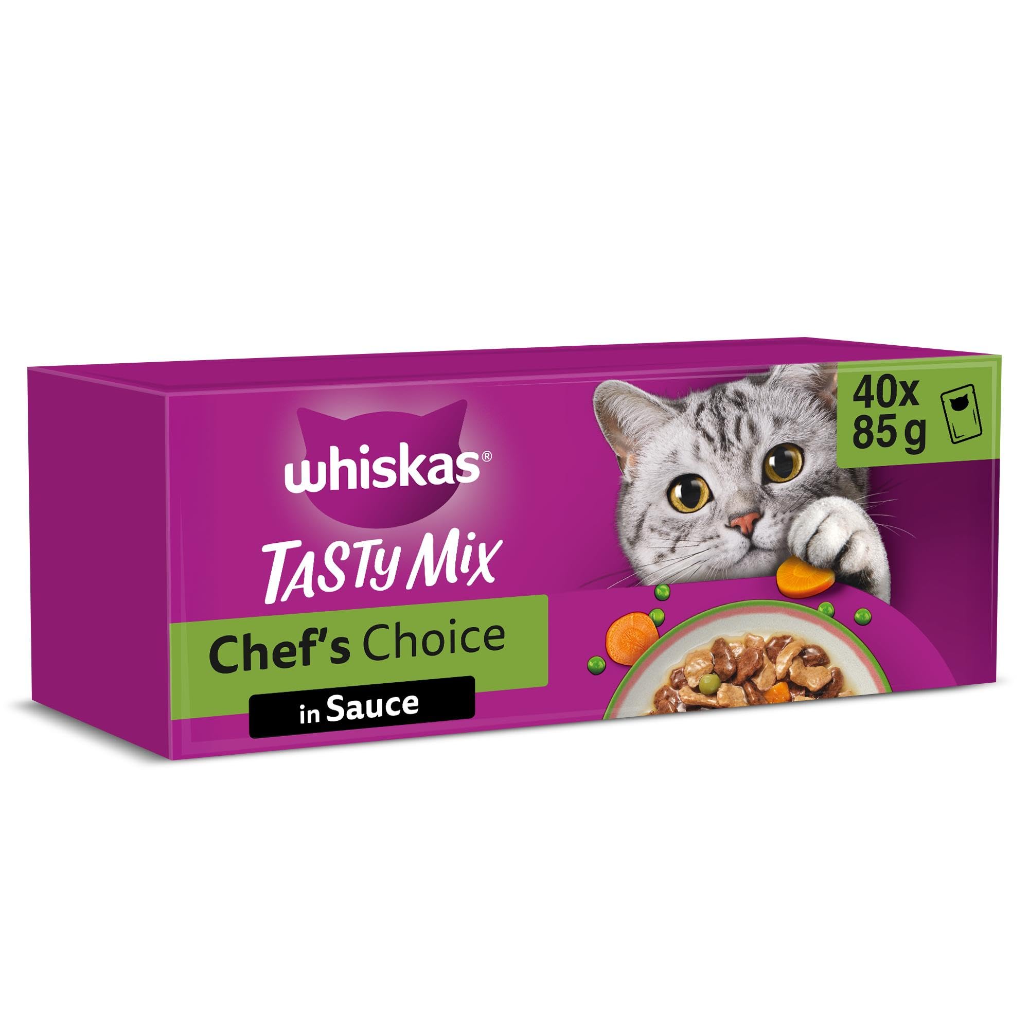 WHISKAS TASTY MIX Nassfutter in Sauce für Katzen 40 x 85g Chef’s Choice