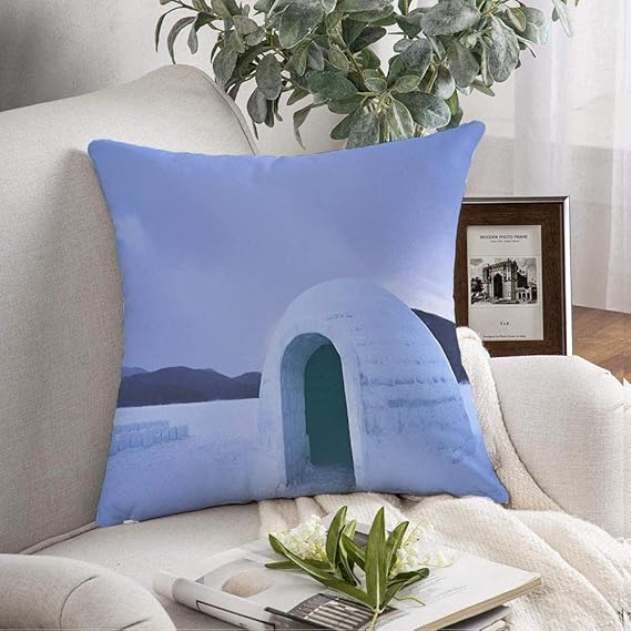 Square Pillow Cover Beautiful Scenic Ice Igloo Village