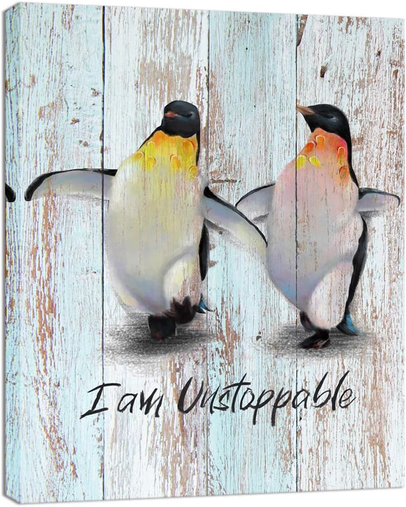 Visual Art Decor Funny Cool Penguins Painting Canvas Prints Wall Art Animal Picture with Positive Quote for Modern Home Office Kids Bedroom Artwork Ready to Hang
