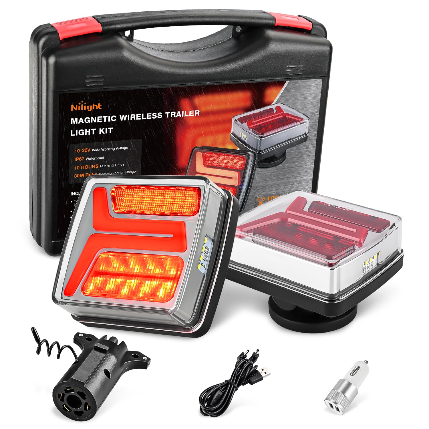 Photo 1 of Nilight Magnetic Trailer Towing Light Kit 2PCS 58LED Wireless Tow Rechargeable Rear Stop Turn Running Lights for 10-30V Trailers Trucks RVs Vans Boats