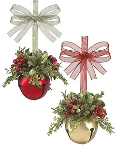 Kissing Krystals Mistletoe Sleigh Bells Classic Red - Gold and Red, Set of 2