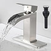 BRAVEBAR Brushed Nickel Waterfall Bathroom Faucet - Single Handle Sink Faucets Bathroom 1 Hole or 3 Hole for 4In | Modern Sol