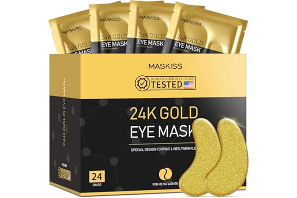Maskiss 24k Gold Under Eye Patches (24 Pairs), Gold Eye Masks for Dark Circles Puffy Eyes Under eye Bags, Collagen Skin Care