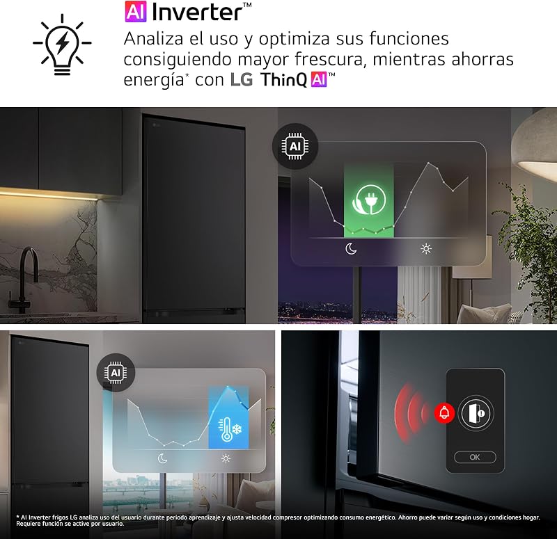 GMBS30SEPY - Frigorífico American Combi, Internal LED Display, Wi-Fi ThinQ, Clasificación E, 580 L, Inox Antihuellas