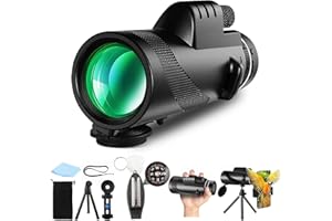 YIEELOG Upgraded 80x100 Monocular Telescope for Adults with 4in1 Compass, High Power Monocular with Smartphone Adapter & Tripod, Low Night Vision for Hunting Bird Watching Camping Sporting Concert(Black)