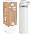 Chill Oasis Water Bottle | Fits Popular Flavor Cartridges | BPA Free, Leak Proof, Double-Walled Vacuum Insulated Stainless Steel, and Dishwasher Safe (White, 22oz)
