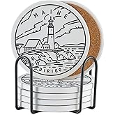 Onebttl Maine Gifts Coaster Souvenir, Travel Homesick Gifts, Home Decor for Women, Moving, Housewarming, Set of 6, Ceramic, Absorbent with Cork Base