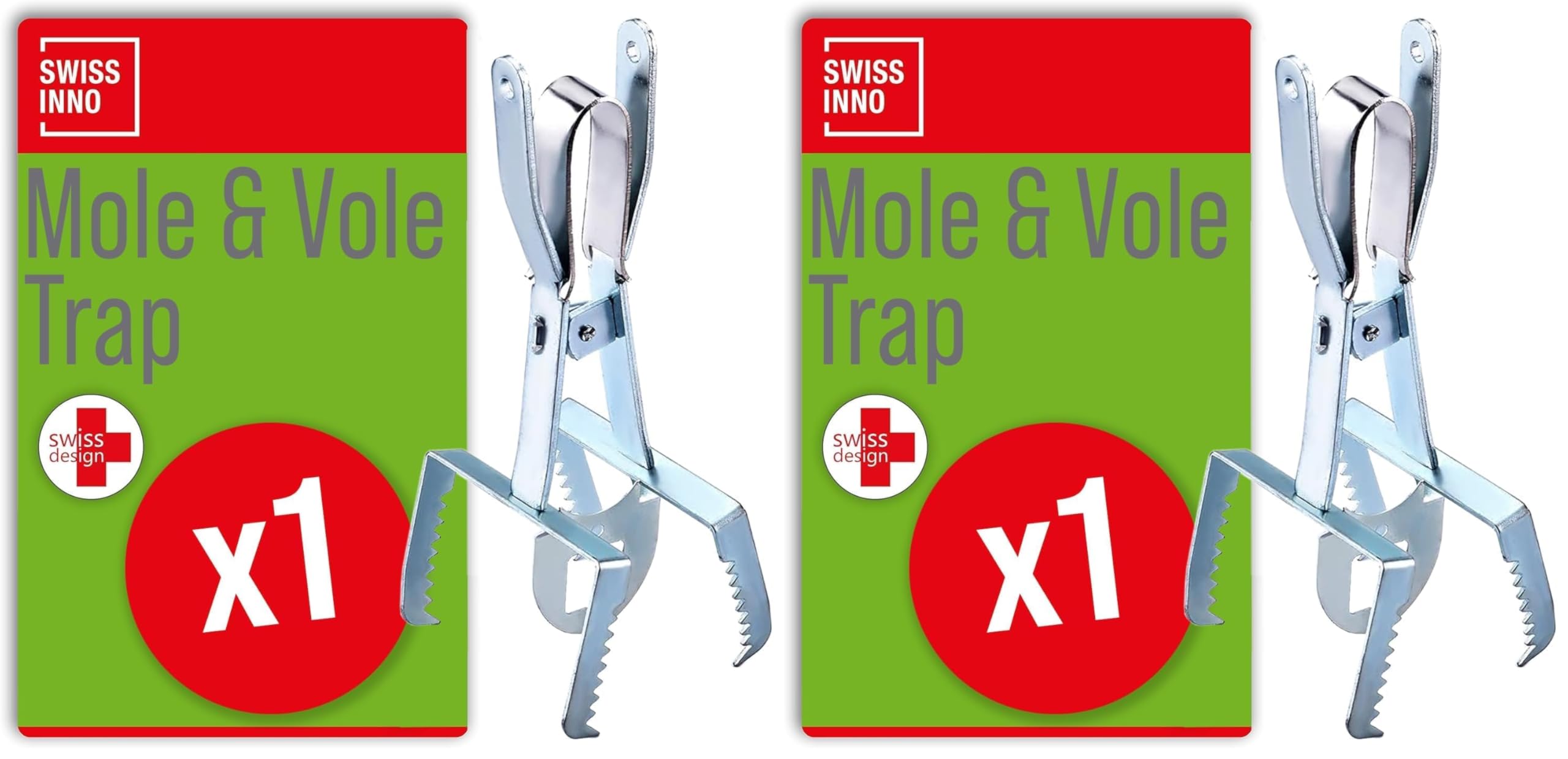SWISSINNO Mole and Vole Claw Trap - our ideal and most effective Classic Galvanized Steel Pincer to eliminate destructive moles, voles and filed mice - Europe Design. x 1 (Pack of 2)