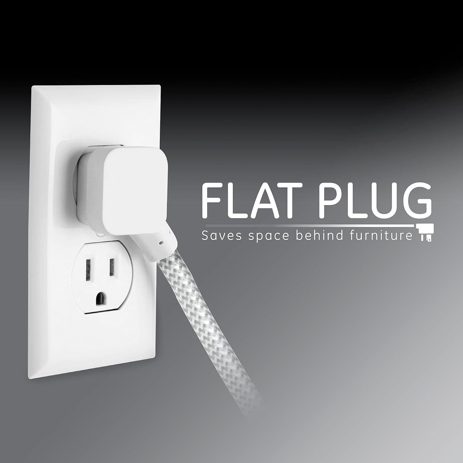 GE Designer Extension Cord With Surge Protection, Braided Power Cord, 8 ft, 3 Grounded Outlets, Flat Plug, Premium, Gray/White, 38433: Electronics