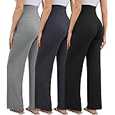 Tjukufpa 3 Pack Women's Maternity Pants Over The Belly Pregnancy Pants Stretchy Loose Wide Leg Lounge Work Pants with Pockets