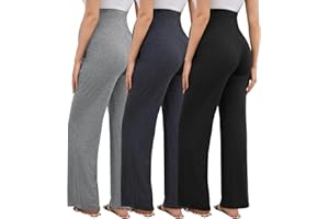 Tjukufpa 3 Pack Women's Maternity Pants Over The Belly Pregnancy Pants Stretchy Loose Wide Leg Lounge Work Pants with Pockets